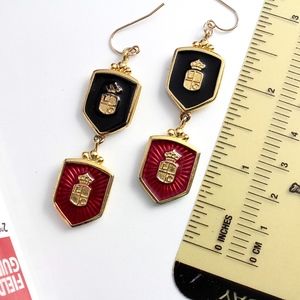 LC Liz Claiborn Heraldic Black Red enamel earrings